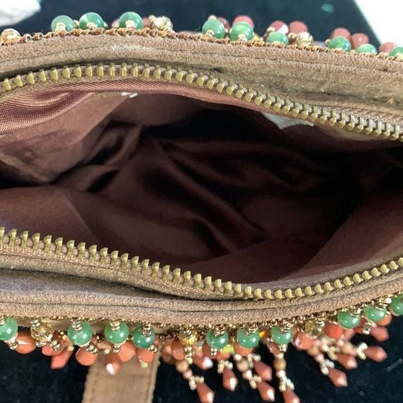 Mary Frances NWT Brown Suede Beaded Bag with Certification of Mary Frances