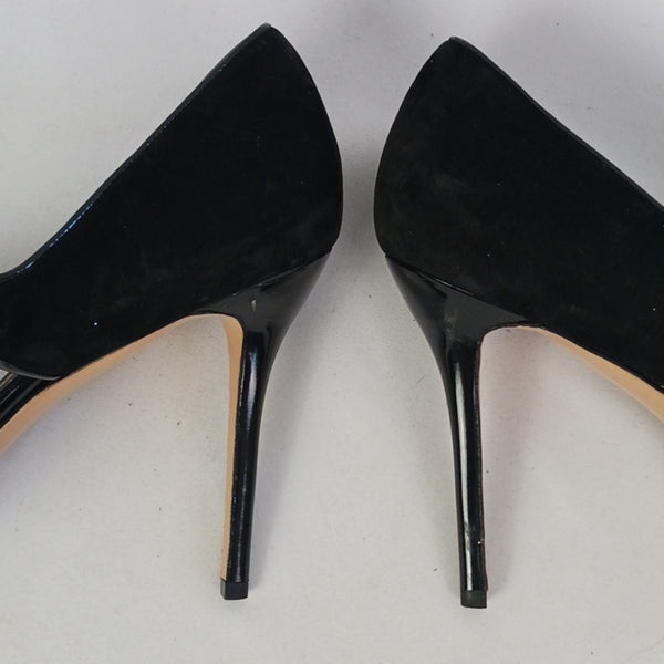 Salvatore Ferragamo Black Suede Patent Mary Jane New Stiletto Shoes.