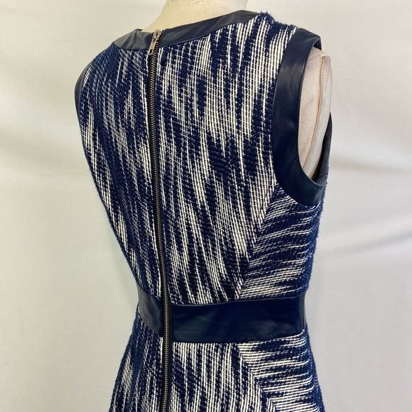 Milly Blue Print Sheath with Lamb Leather Trim Dress