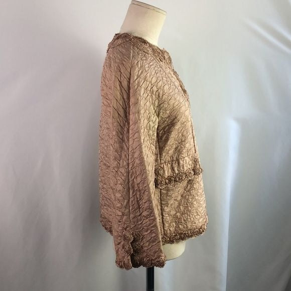 Ermanno Scervino Tan Textured W Flower Trim Jacket