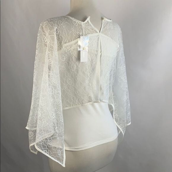 Ann Fontaine White Lace Overlay Top NEW