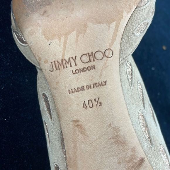 Jimmy Choo Tan Suede With Gold Detail Pumps With Box