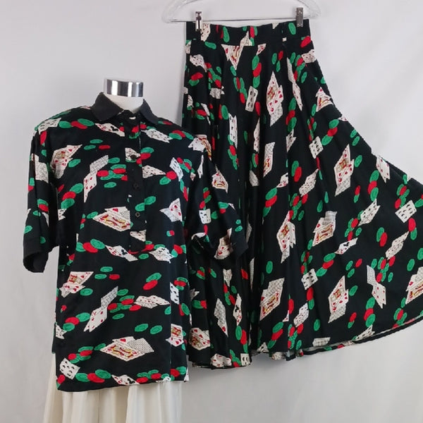 Vintage Casino Blouse Skirt Set 80s