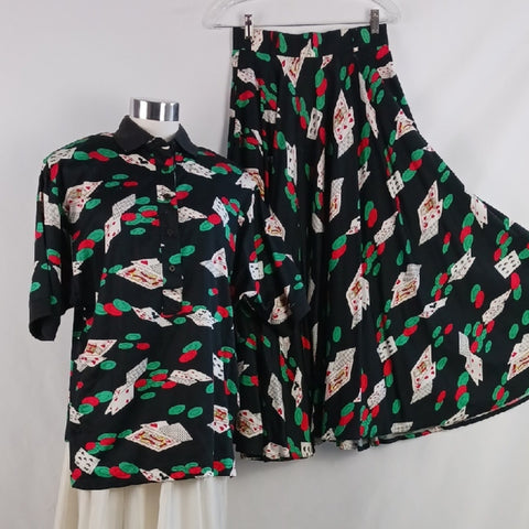Vintage Casino Blouse Skirt Set 80s