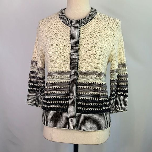 St. John cream black striped metallic cardigan