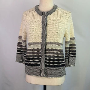 St. John cream black striped metallic cardigan