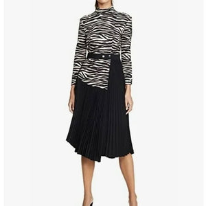 NWT ALC Animal Print Top w Black Pleated Bottom Dress