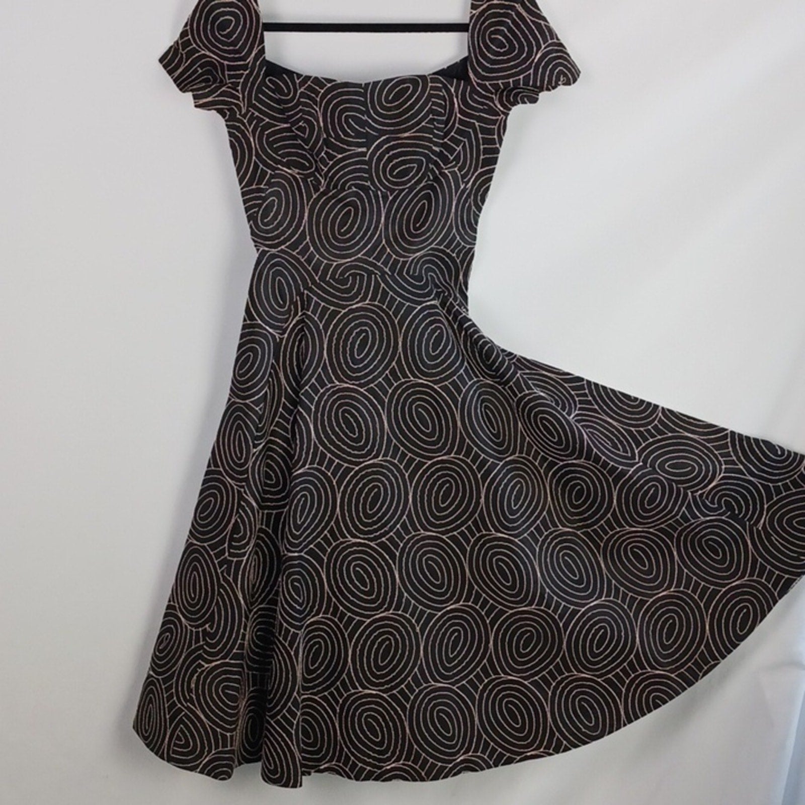 Vintage Black W Tan Swirl Frances Priso 50's Dress