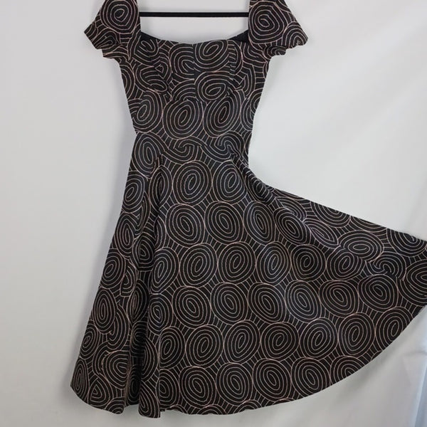 Vintage Black W Tan Swirl Frances Priso 50's Dress