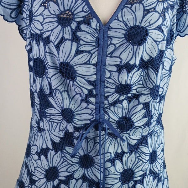 Sandro Blue Floral Lace Mini New Dress.
