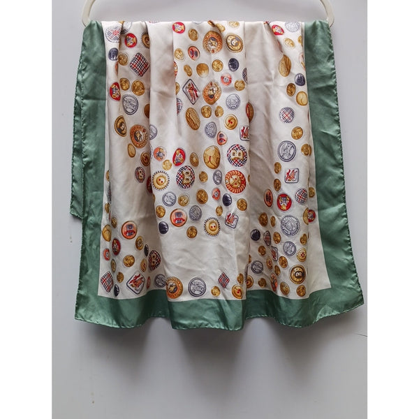 BURBERRY VINTAGE  MULTI Buttons Silk Print Scarf
