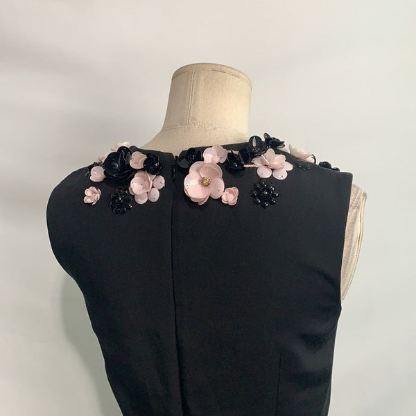 Giambatista  Valli black with 3D pink black flower top dress