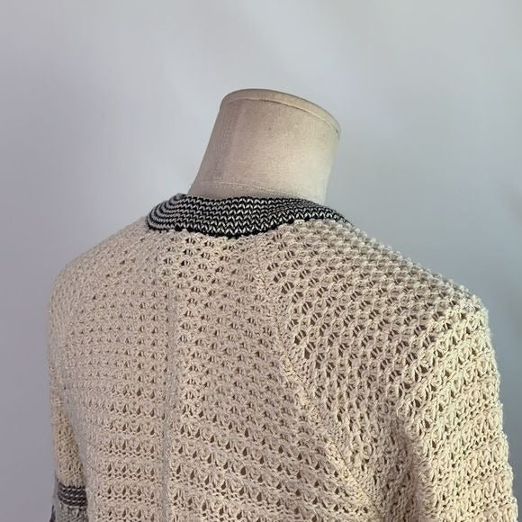 St. John cream black striped metallic cardigan