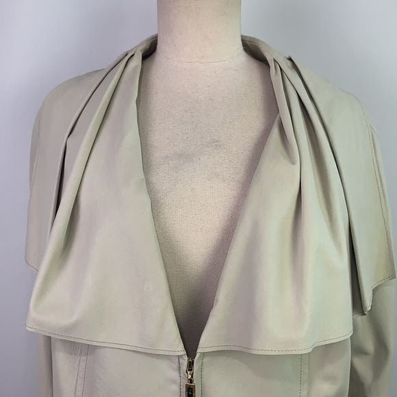 St. John cream pleated zip lamb leather jacket