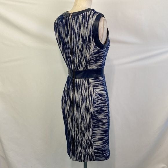 Milly Blue Print Sheath with Lamb Leather Trim Dress