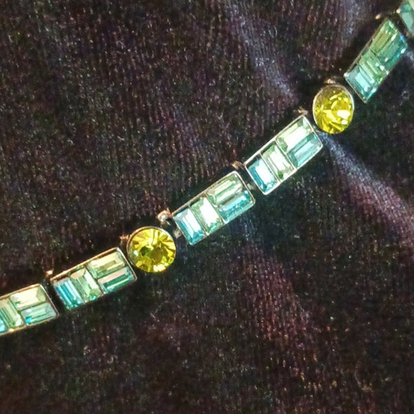 Givenchy Blue & Green Crystal Dangle Necklace.
