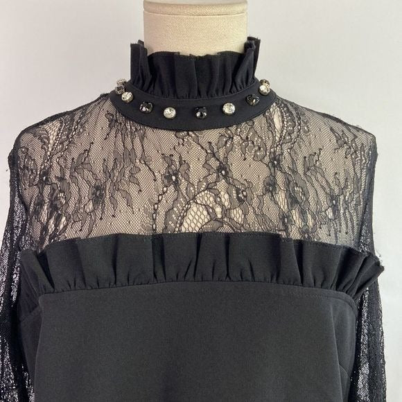 NWT Black High Neck Dress with Lace/Stones