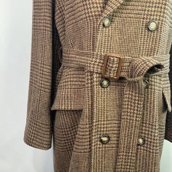 Ralph Lauren Tan Plaid Full Length Wool Coat