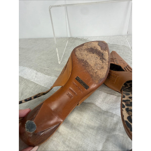 DOLCE AND GABBANA BROWN WOVEN LACED TRIM SLING BACK SHOES