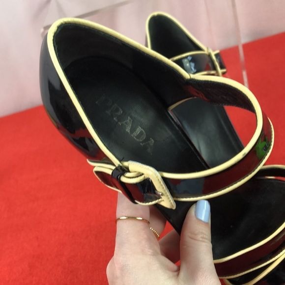 Prada Black Patent w Cream Trim Heels