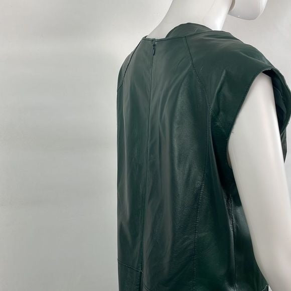 Strenesse Green Leather Pleated Front Dress