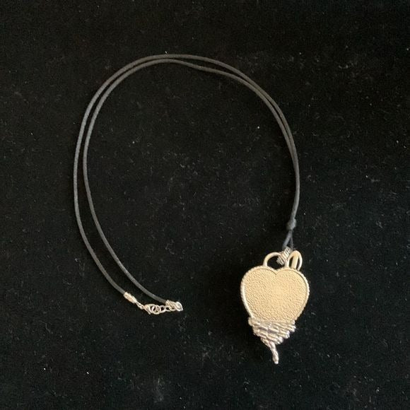 Roberto Cavalli Large Heart With Snake Pendant on Black Cord