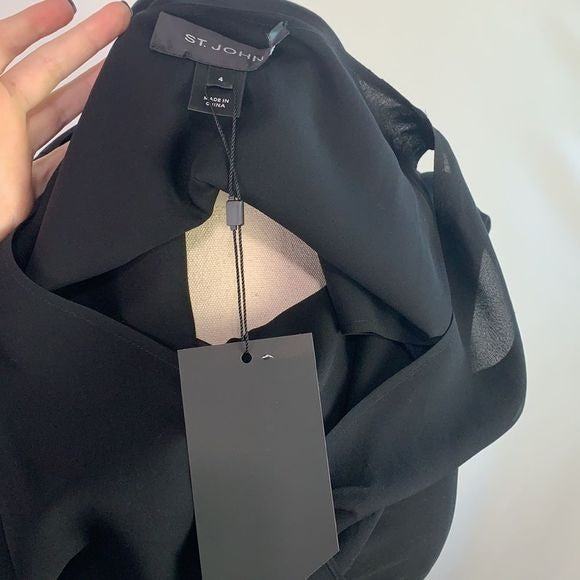St. John NWT black silk with ruffle front tank top