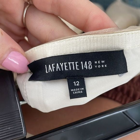NWT Lafayette 148 Tan w Embroidery Skirt