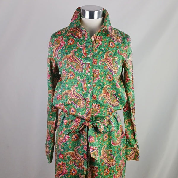 Ralph Lauren Green Paisley Long Sleeve Shirt Dress.