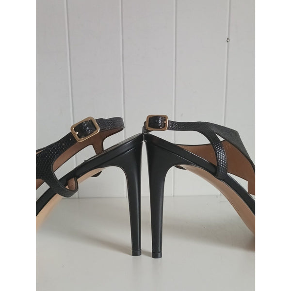 SALVATORE FERRAGAMO NEW BLK W SNAKESQ ANKLE STRAP SANDALS