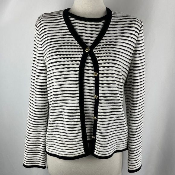 St John black/white stripe cardigan and top