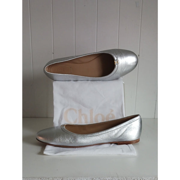 CHLOE NEW SILVER MARCIE BALLERINA FLATS