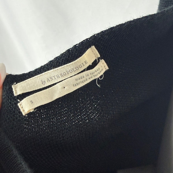 Anthropologie Black V Neck Poof Sleeves Sweater