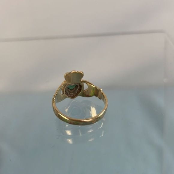 14kt Claddagh With Diamond And Emerald Ring