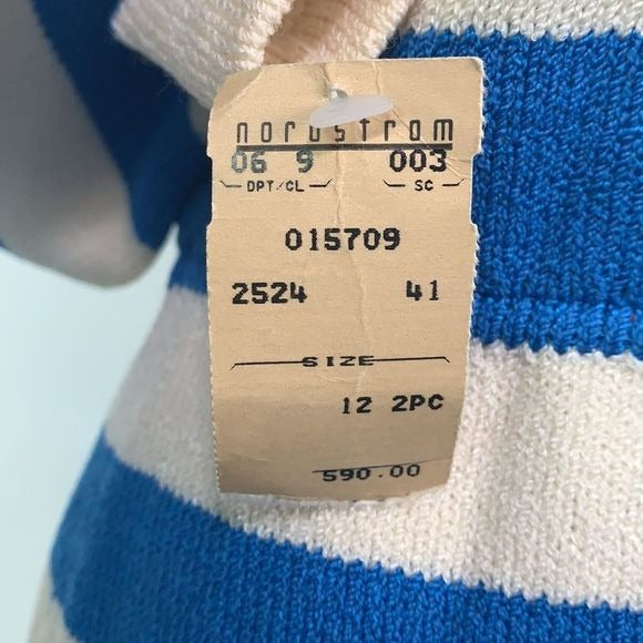 St. John NWT cream blue striped knit cardigan
