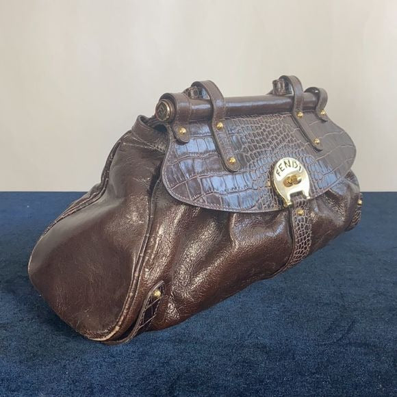 Fendi Brown with Crocodile Leather Vintage Satchel