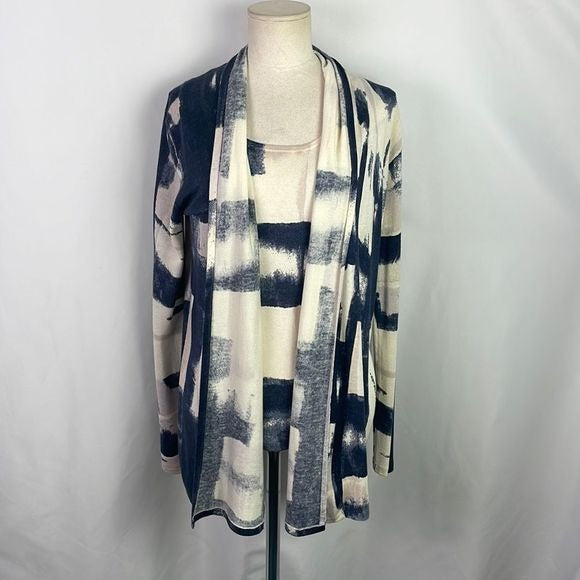 Neiman Marcus NWT Blue Cream Print Cashmere Sweater Set