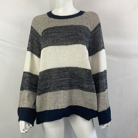 Bruno Cucinelli White Blue Sparkle Gray Sparkle Striped Sweater