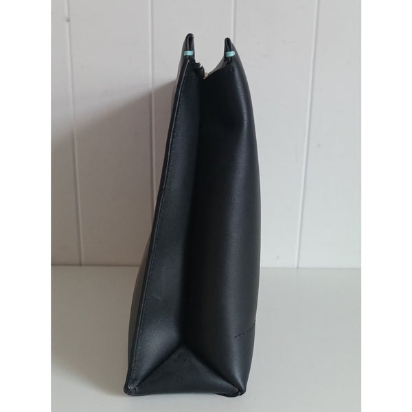 TIFFANY AND CO NIB BLK LEATHER LG SHOPPING POUCH.