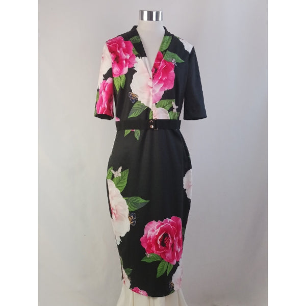 TED BAKER NWT FLORAL V NECK W BELT  DRESS.