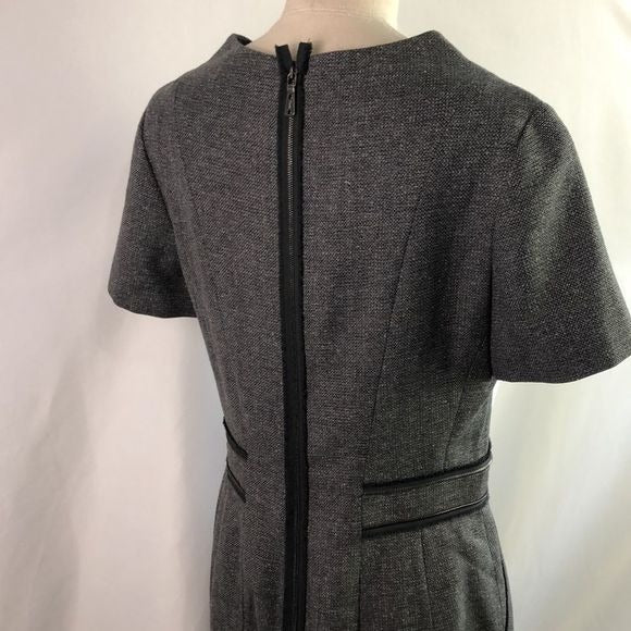 Yves St Laurent Grey Tweed with Zip Trim MIDI Dress