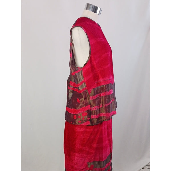 ROGER SAKOUN VINTAGE RED/METALLIC 3 PIECE SKIRT SUIT