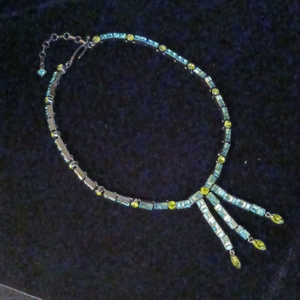 Givenchy Blue & Green Crystal Dangle Necklace.
