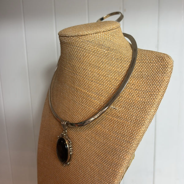 925 Choker with Big Onyx Pendant Necklace