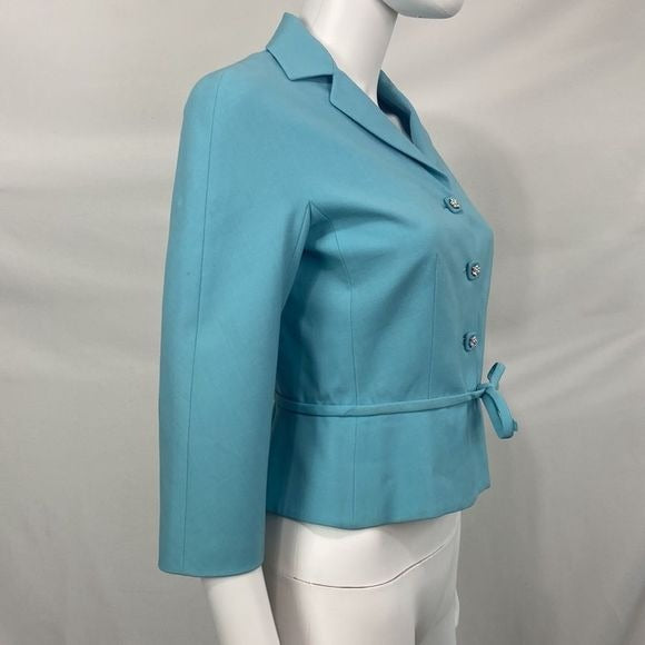 Moschino Blue w Beaded Buttons Belt Jacket