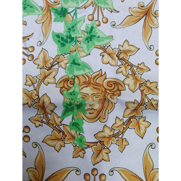 VERSACE VINTAGE GOLD  Green Leaves Print Scarf