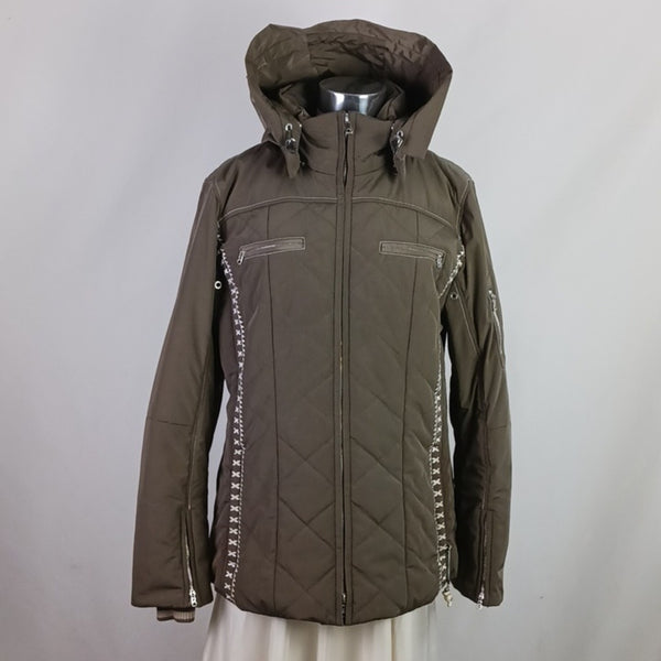Bogner Br W Embroiderd Zip Nylon Women's Quilted Hooded Jacket.