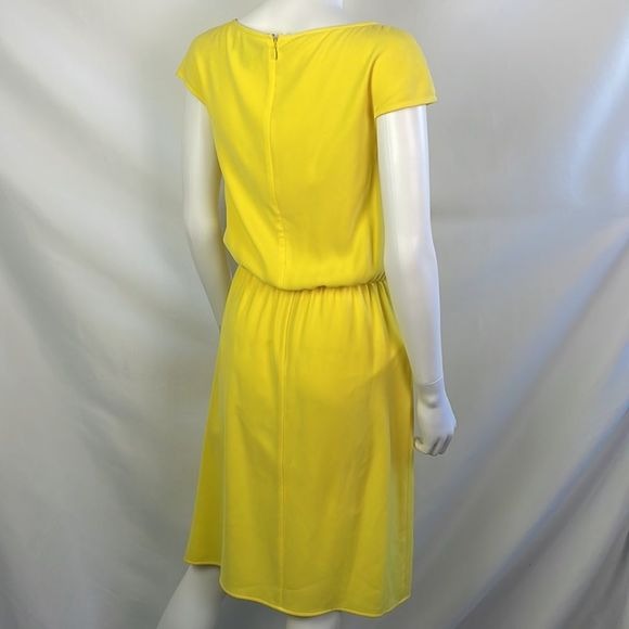 St John Yellow Drape Front Cap Sleeves Dress