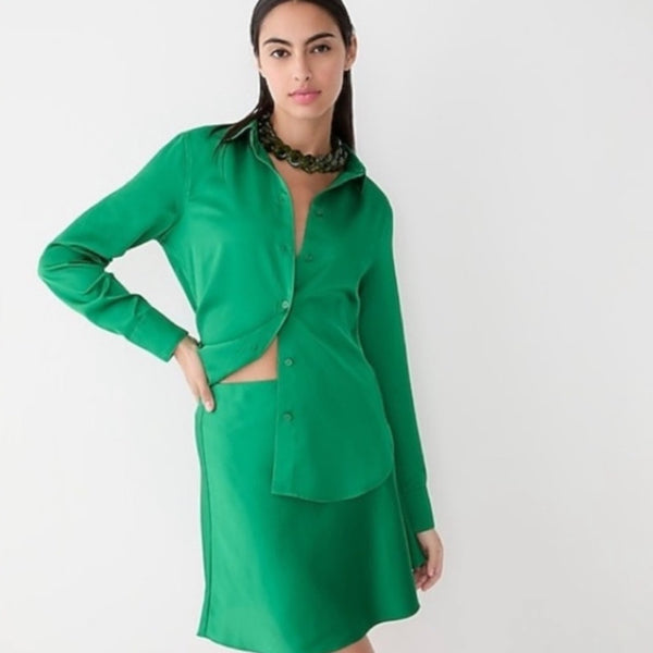 J. Crew Green Satin Blouse/ Skirt Set