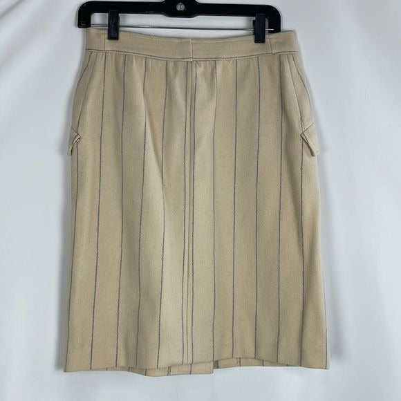 Valentino Cream and Blue Striped Wool Pencil Skirt